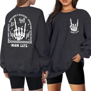 LAZYCHILD Mama Sweatshirt Women: Mom Life Shirts Rock Mama Long Sleeve Shirt Oversized Mom Gifts Pullover Tops