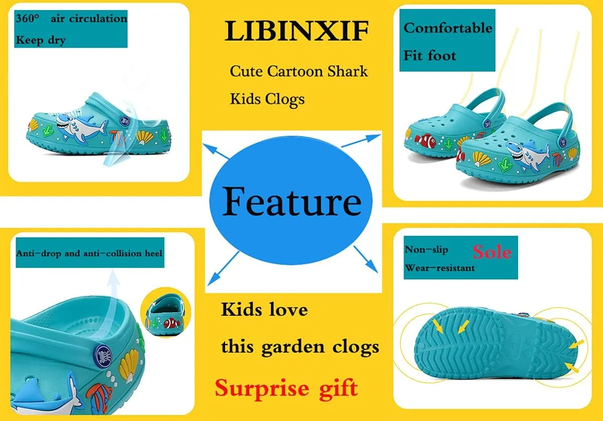 LIBINXIF Kids Clogs Slippers Sandals Cartoon Slides Non-Slip Girls Boys Cute Garden Shoes Children Lightweight Slip-on Beach Pool Shower Slippers