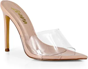Liliana Women Clear Pointed Toe Sandals Stiletto Heels Slip on Mules Sandals
