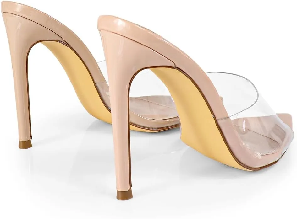 Liliana Women Clear Pointed Toe Sandals Stiletto Heels Slip on Mules Sandals