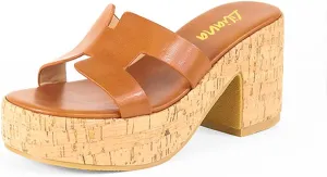 Liliana Women's Chunky heel Slip On Platform Heeled Sandals