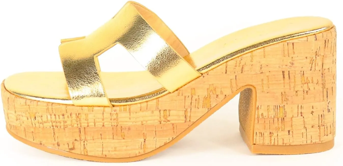 Liliana Women's Chunky heel Slip On Platform Heeled Sandals