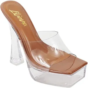 Liliana Women's Clear Platform Slip On Heel Sandals