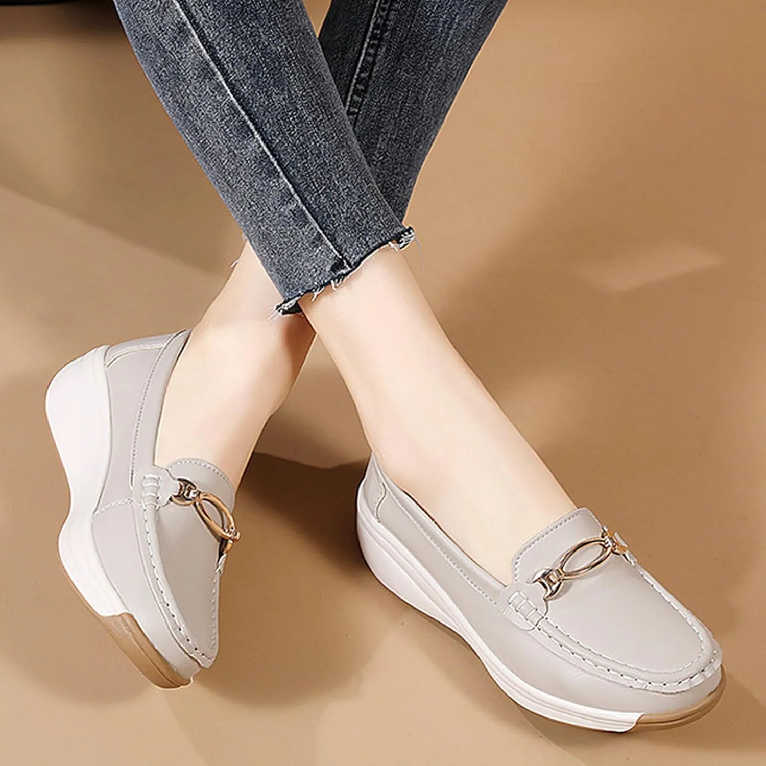 Loafers for Women Casual Moccasins Women's Comfortable & Lightweight Penny Loafers Slip On Soft Sole Dress Shoes