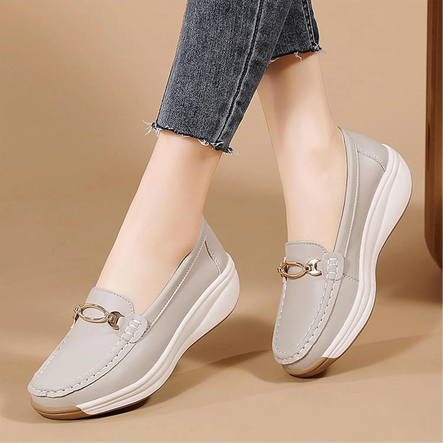 Loafers for Women Casual Moccasins Women's Comfortable & Lightweight Penny Loafers Slip On Soft Sole Dress Shoes