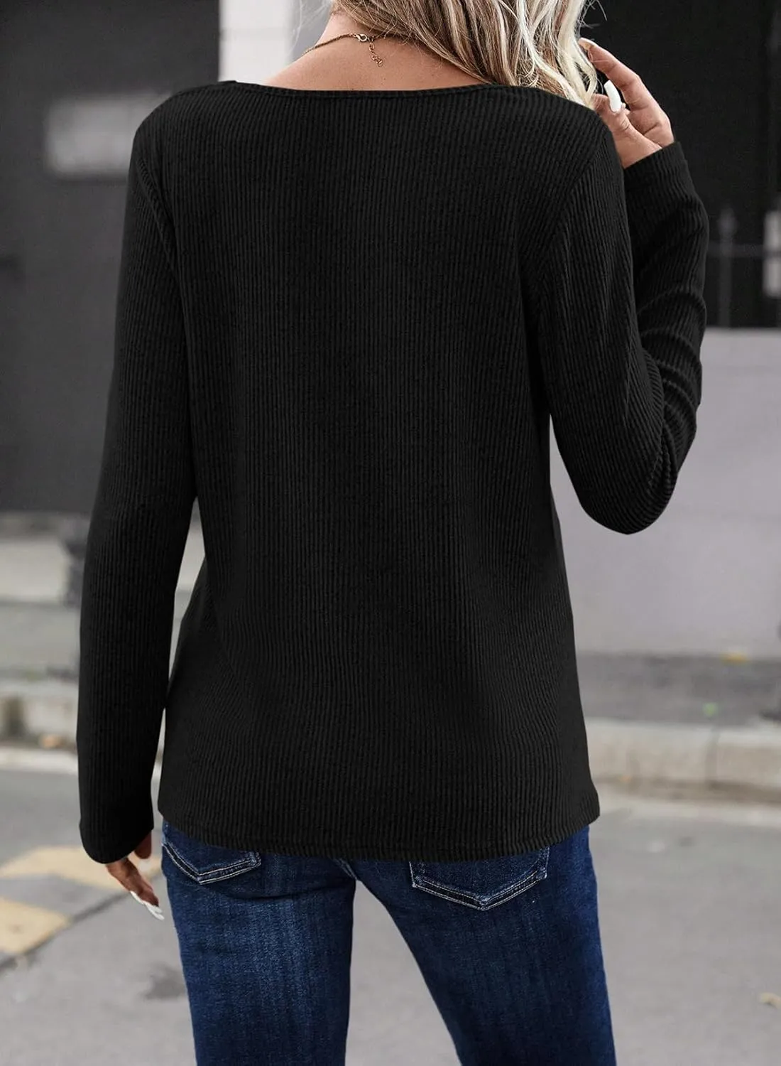 LOLONG Womens Long Sleeve V Neck T Shirts 2025 Casual Basic Ribbed Knit Work Tops