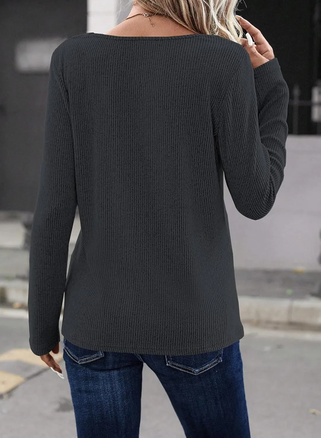 LOLONG Womens Long Sleeve V Neck T Shirts 2025 Casual Basic Ribbed Knit Work Tops
