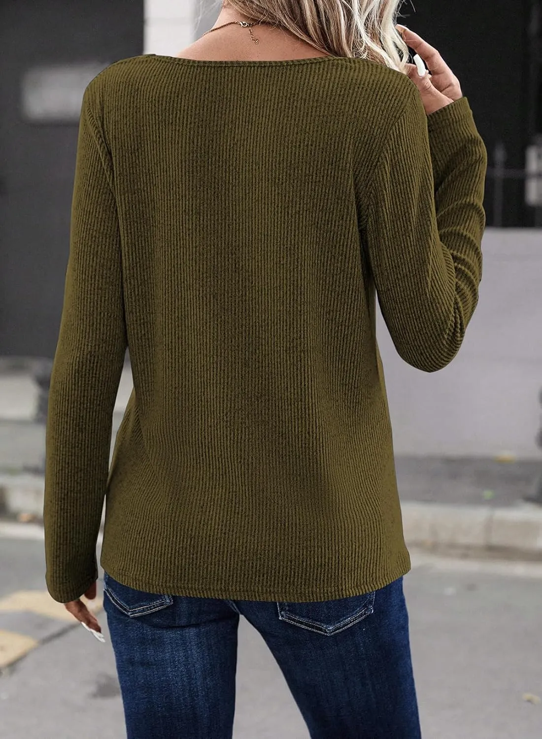 LOLONG Womens Long Sleeve V Neck T Shirts 2025 Casual Basic Ribbed Knit Work Tops