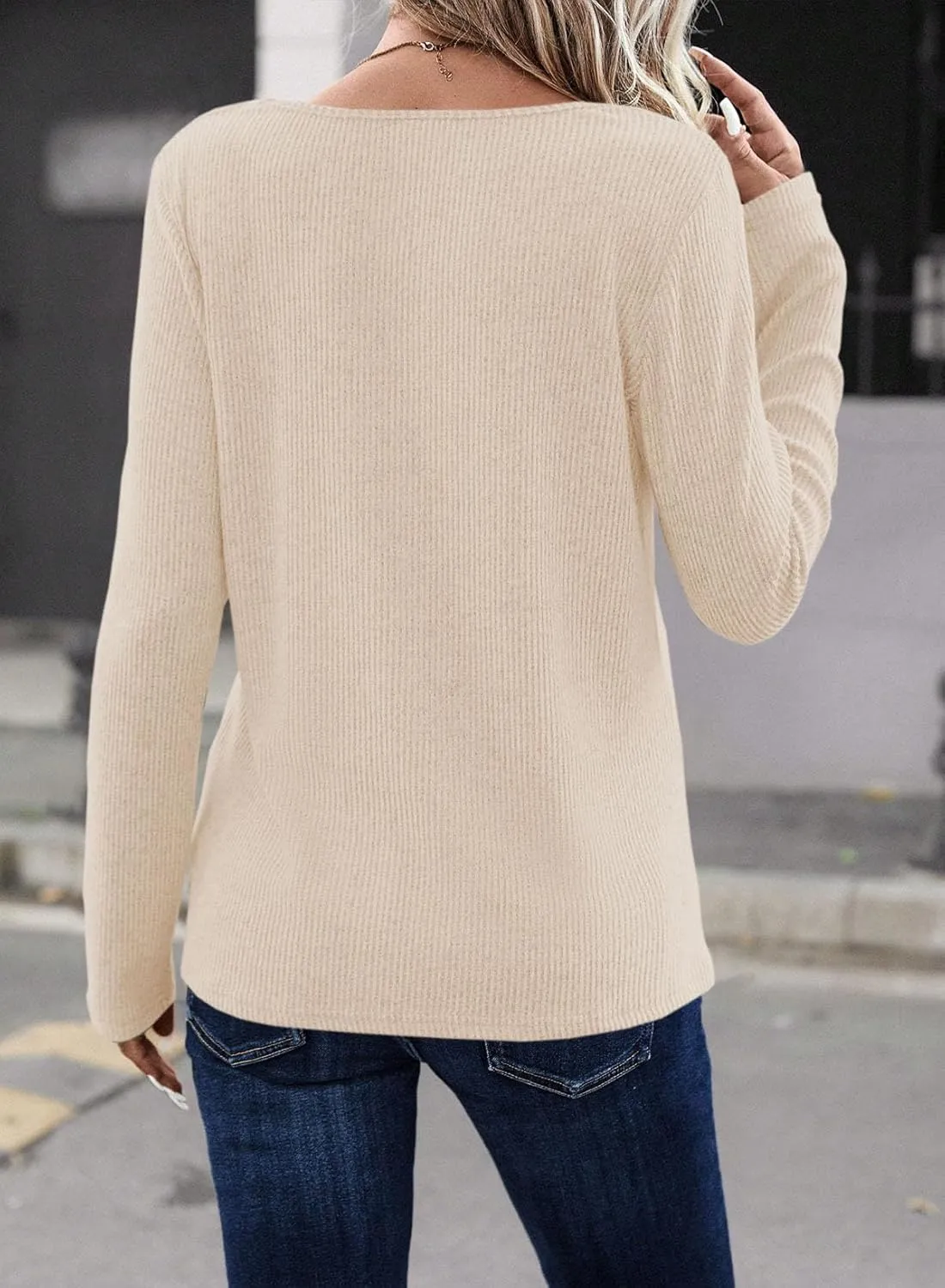 LOLONG Womens Long Sleeve V Neck T Shirts 2025 Casual Basic Ribbed Knit Work Tops
