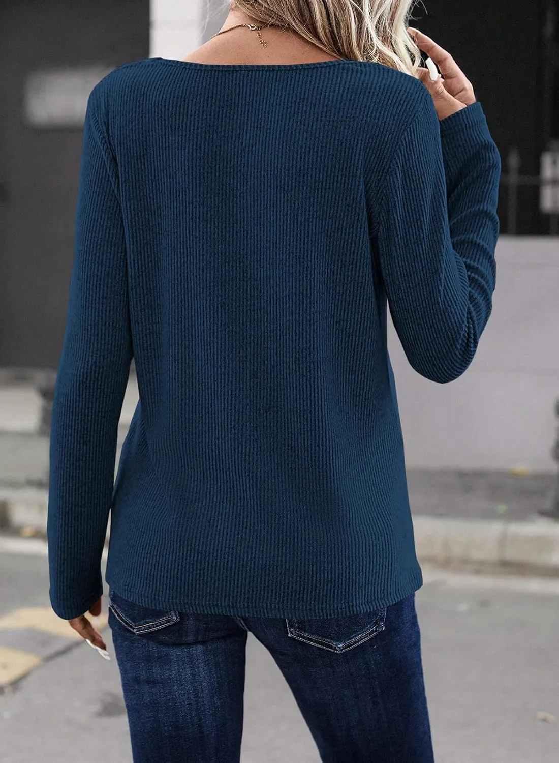 LOLONG Womens Long Sleeve V Neck T Shirts 2025 Casual Basic Ribbed Knit Work Tops