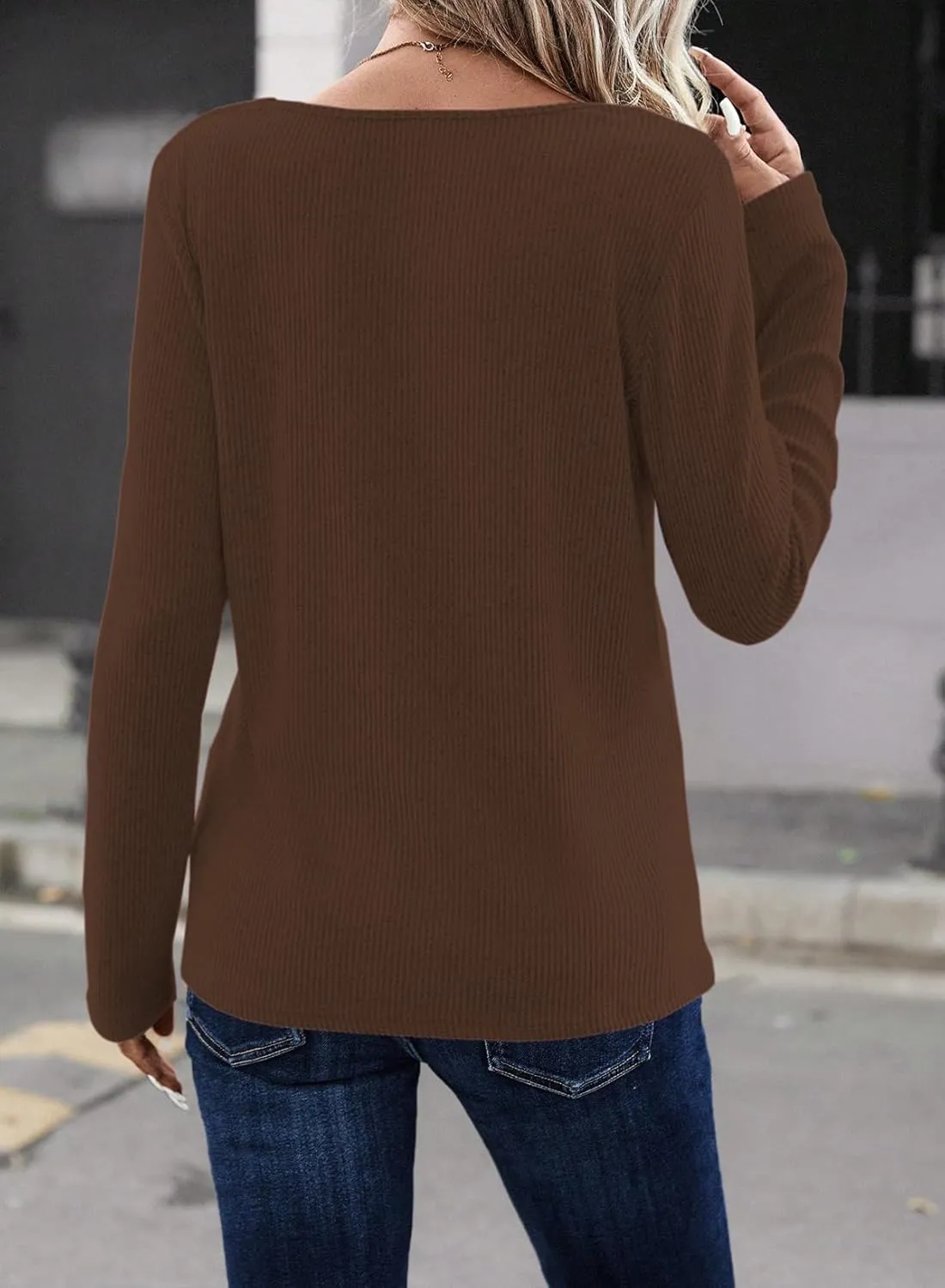 LOLONG Womens Long Sleeve V Neck T Shirts 2025 Casual Basic Ribbed Knit Work Tops