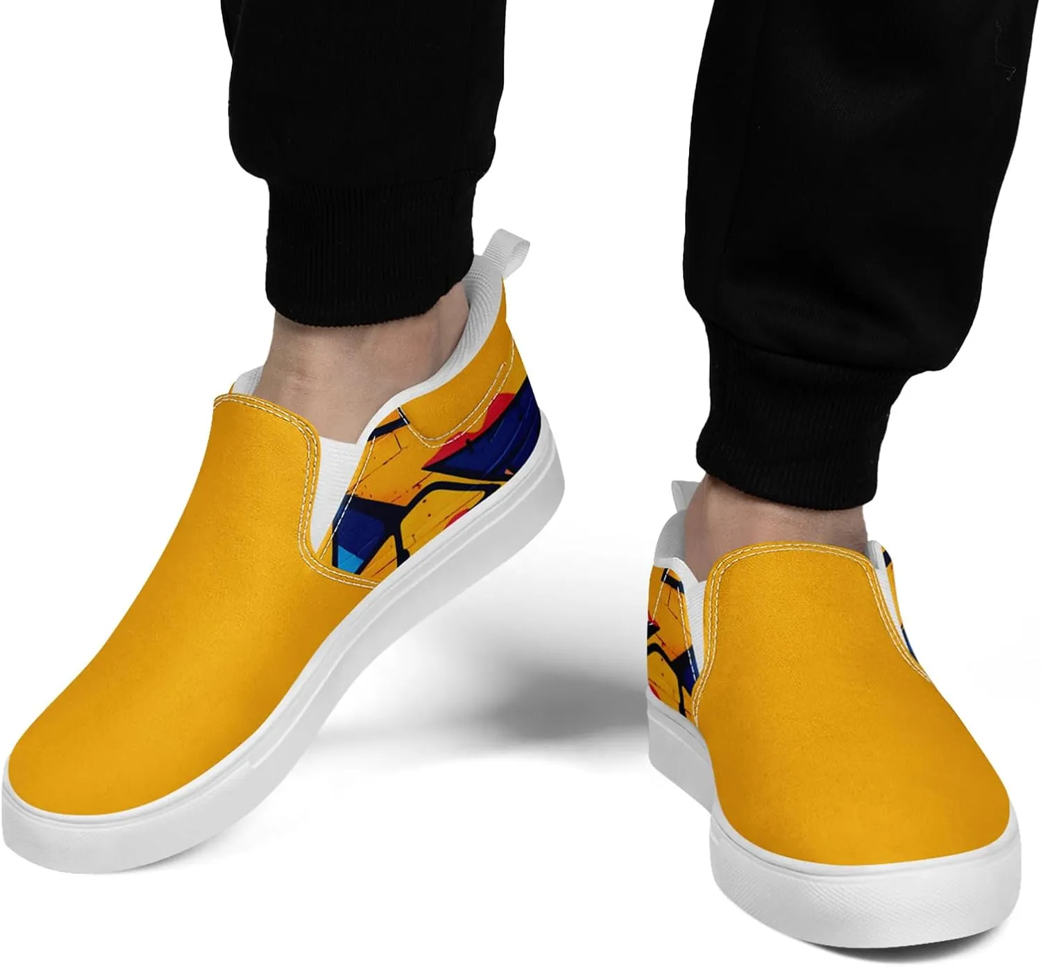 Low-top Slip-On Sneakers for Men, Women's Comfortable Flat Canvas Shoes Casual Loafers with Graffiti Style Design