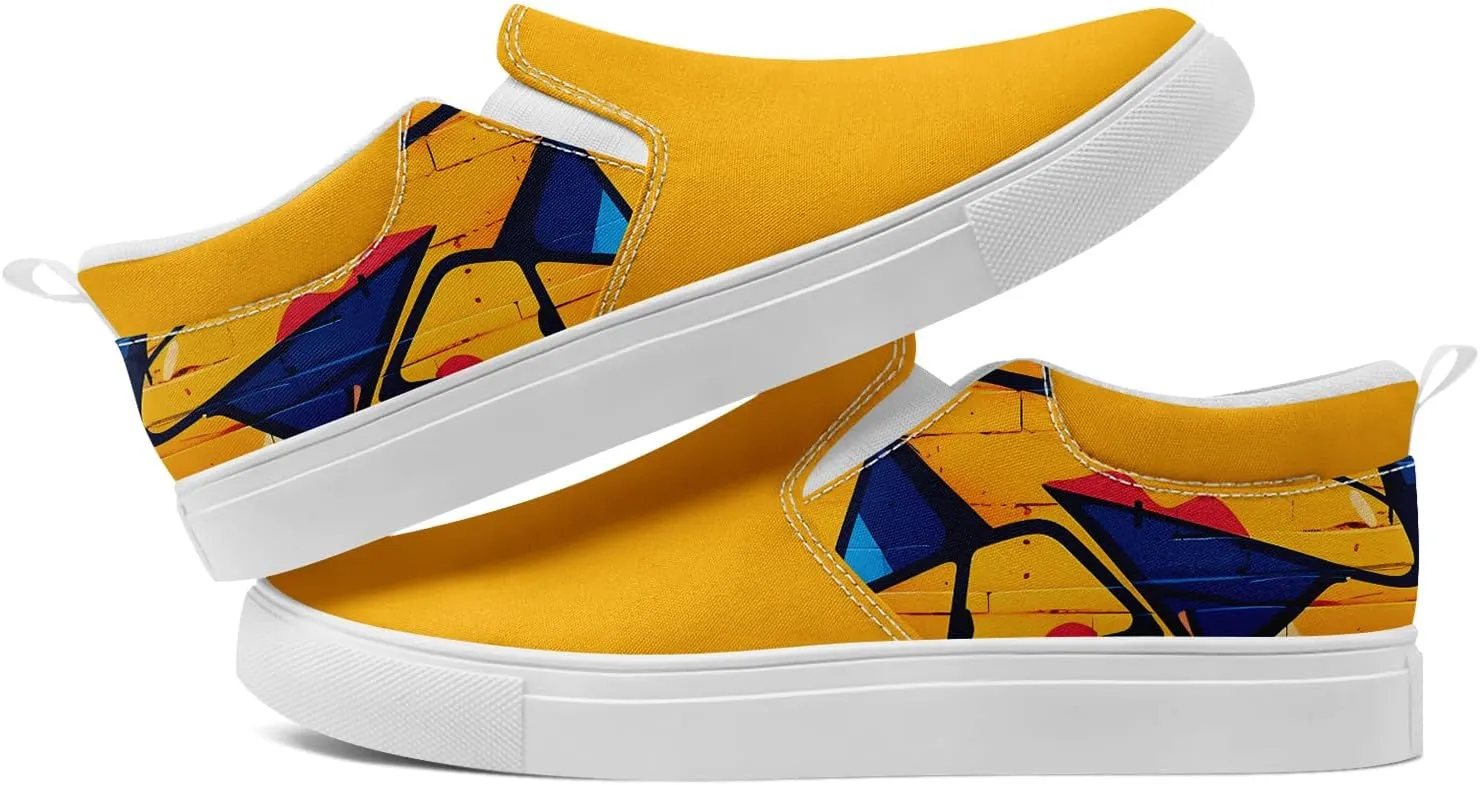 Low-top Slip-On Sneakers for Men, Women's Comfortable Flat Canvas Shoes Casual Loafers with Graffiti Style Design