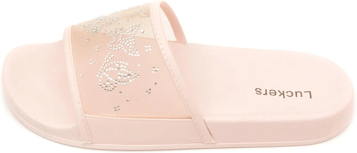 Luckers Women's Butterflies Rhinestone Embellished Mesh Slip-On Sandals