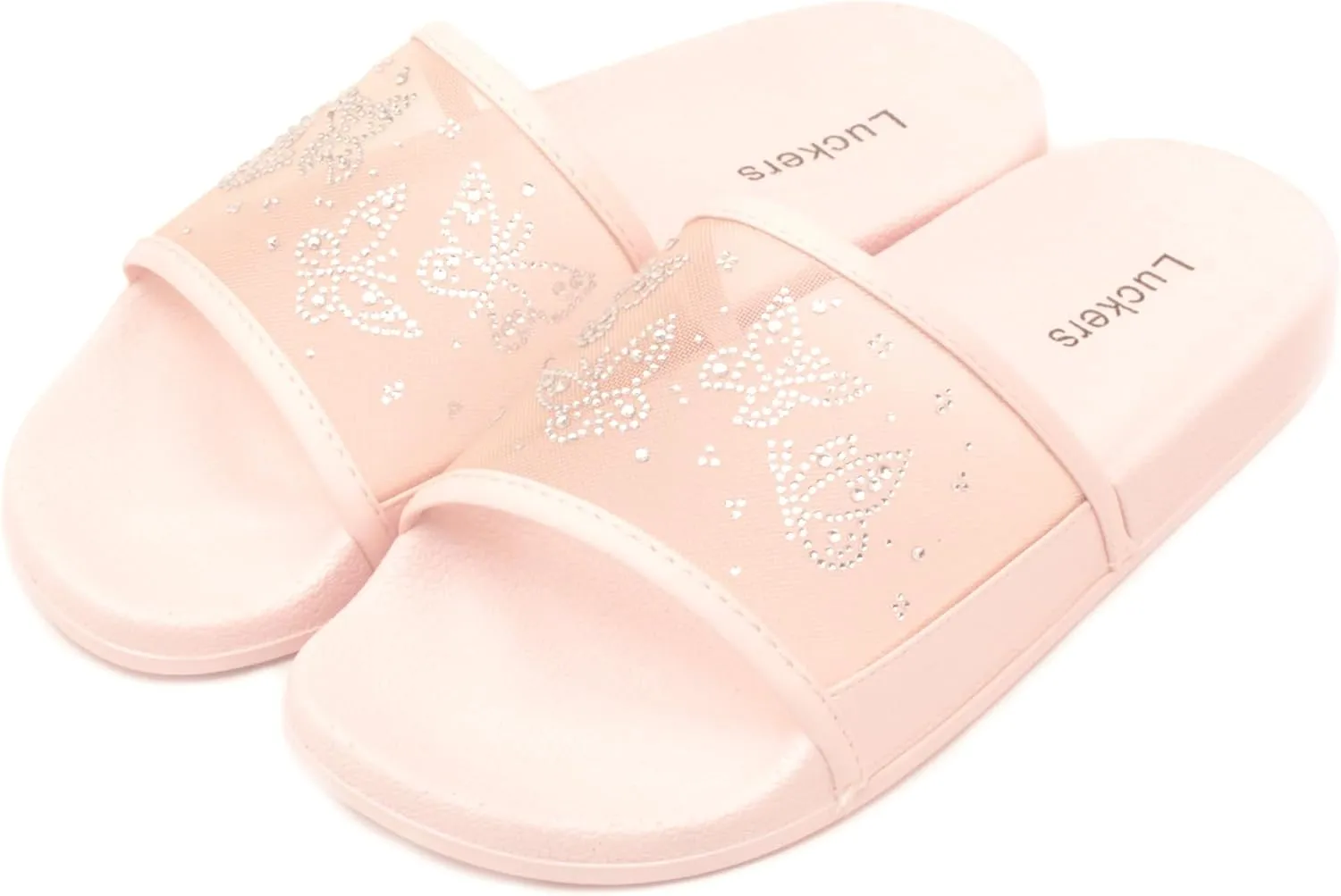 Luckers Women's Butterflies Rhinestone Embellished Mesh Slip-On Sandals
