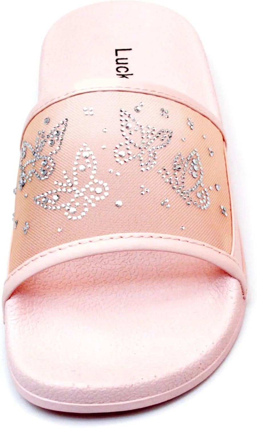 Luckers Women's Butterflies Rhinestone Embellished Mesh Slip-On Sandals
