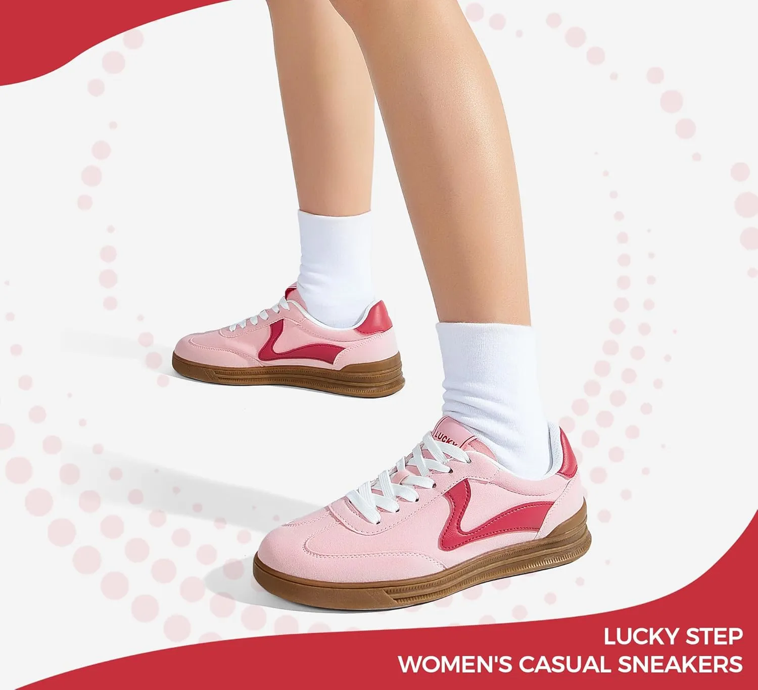 LUCKY STEP Women's Retro Fashion Sneakers Classic Cute Casual Trainers Trendy Footwear Lace up Tennis Walking Skate Shoes