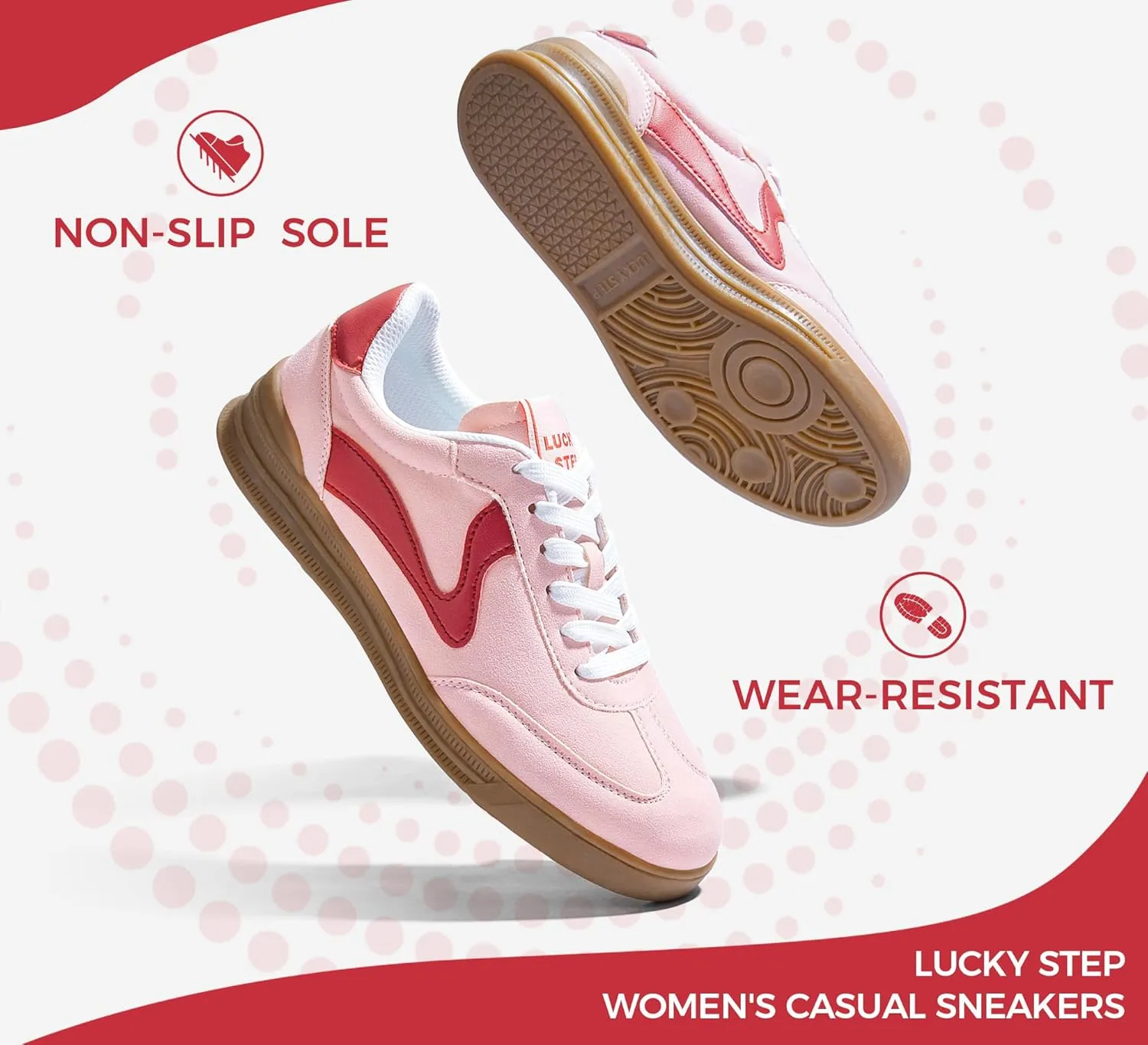 LUCKY STEP Women's Retro Fashion Sneakers Classic Cute Casual Trainers Trendy Footwear Lace up Tennis Walking Skate Shoes