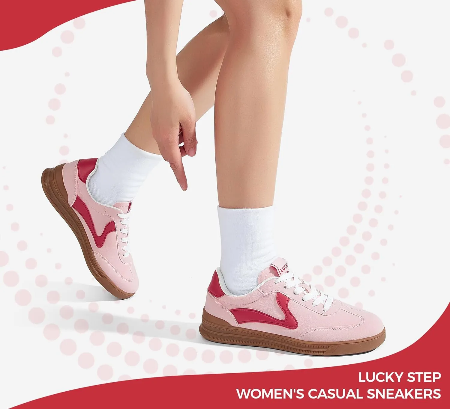 LUCKY STEP Women's Retro Fashion Sneakers Classic Cute Casual Trainers Trendy Footwear Lace up Tennis Walking Skate Shoes