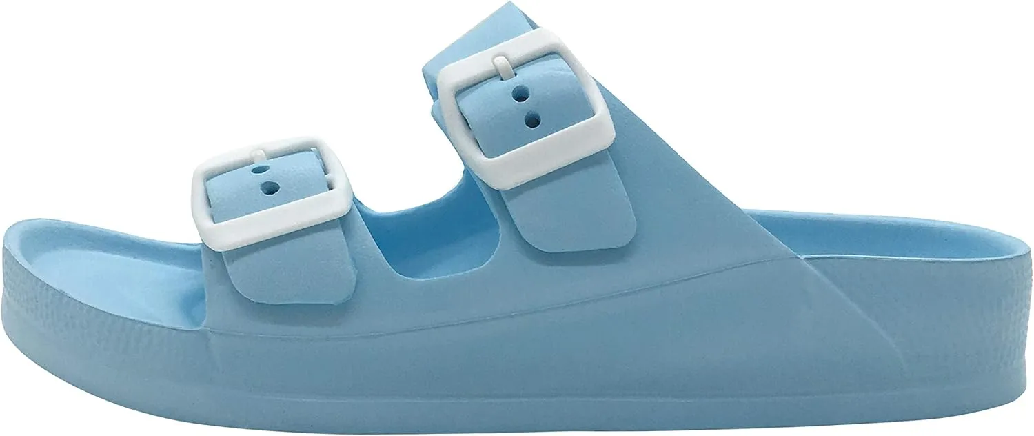 Luffymomo Adjustable Slip on Eva Double Buckle Slides Comfort Footbed Thong Sandals for Womens