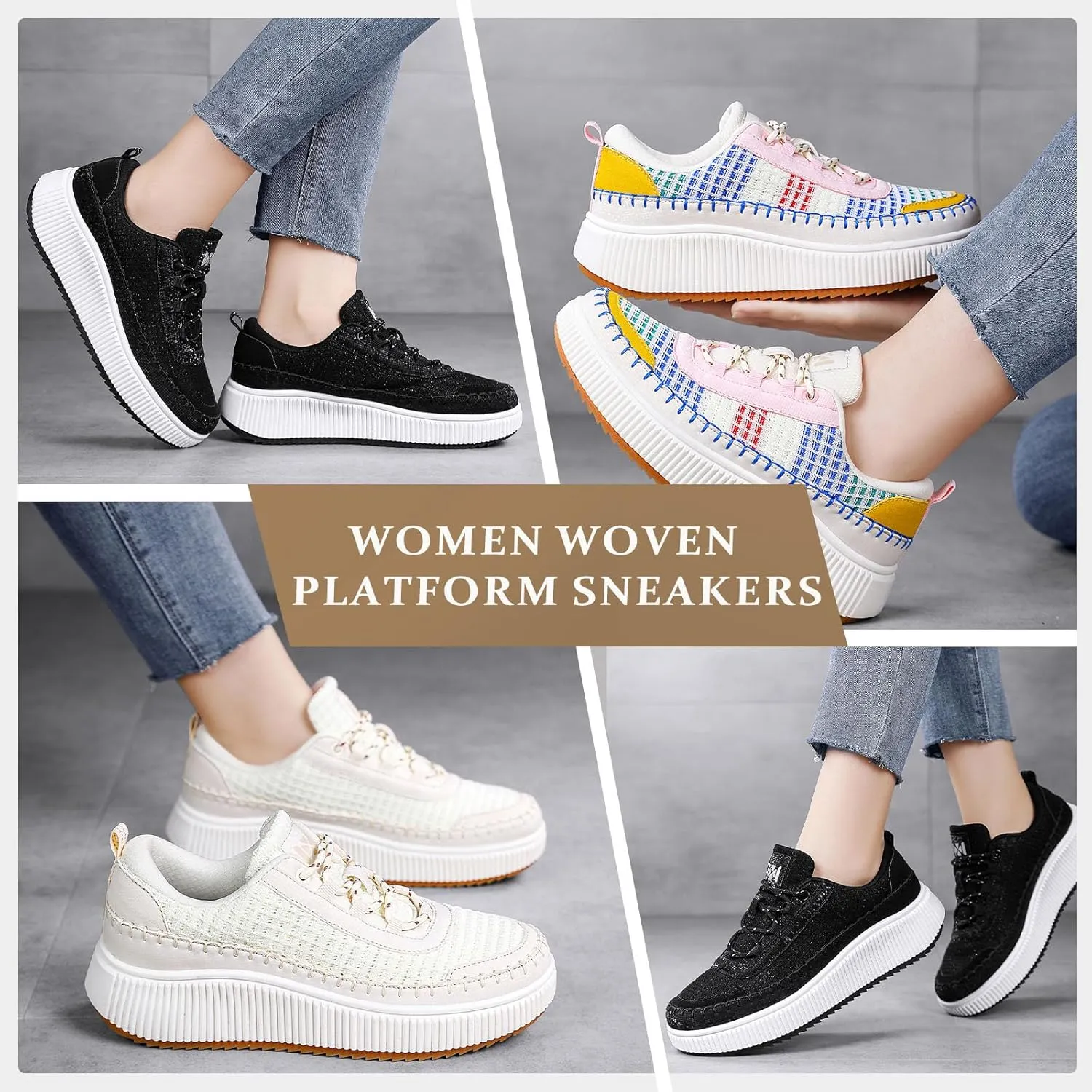 MAIZUN Women's Platform Sneakers Braided Fashion Chunky Sneakers Casual Walking Tennis Shoes