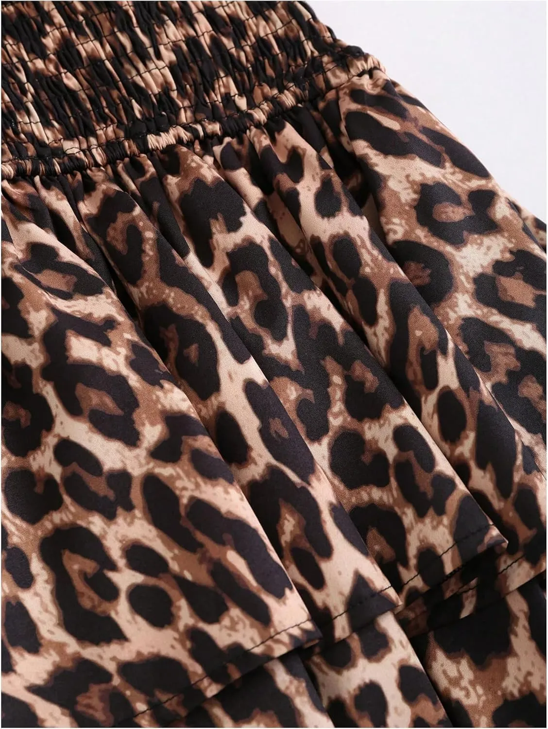 MakeMeChic Women's Leopard Print Halter Dress Tie Backless Tiered Ruffle Shirred Y2k Mini Dresses