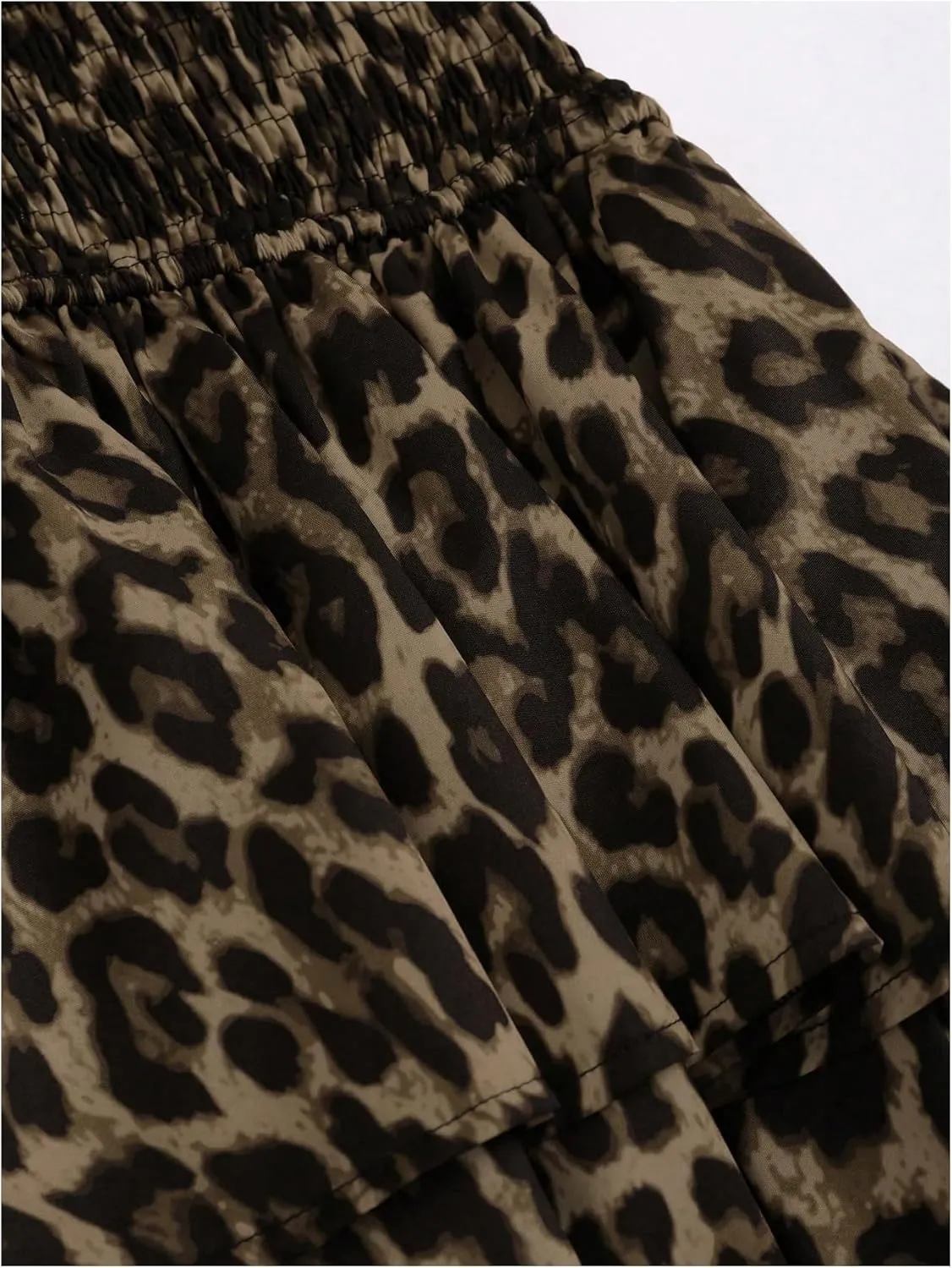 MakeMeChic Women's Leopard Print Halter Dress Tie Backless Tiered Ruffle Shirred Y2k Mini Dresses