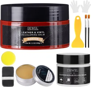 Maroon Leather Recoloring Balm, With Leather Filler and beeswax, Leather Repair Kit for Furniture & car interior, Leather Color Restorer, Leather conditioner for Couches, furniture salve for leather