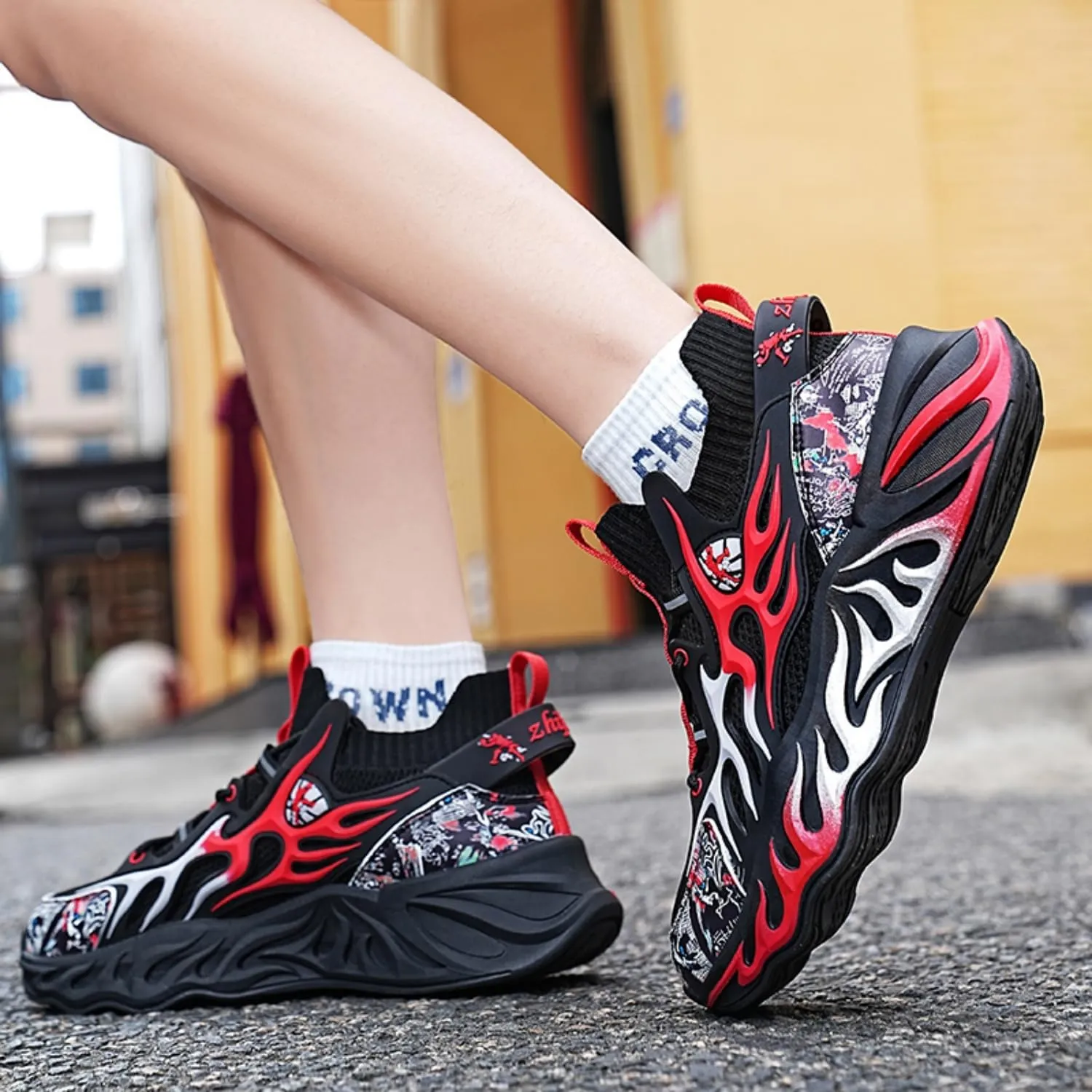 Mens Basketball Shoes High Top Sneakers Durable Lace-up Non-Slip Running Shoes Safe for Little Kids Big Kids Boys Girls