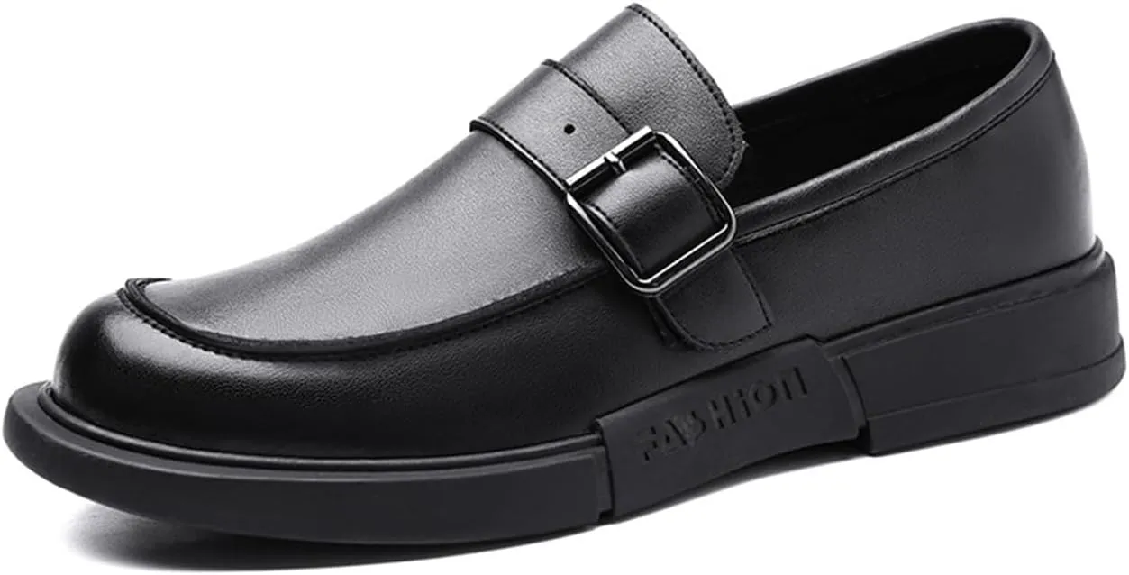 Men's Classic Round Toe Platform Loafers Comfortable Slip-On Business Casual Penny Shoes