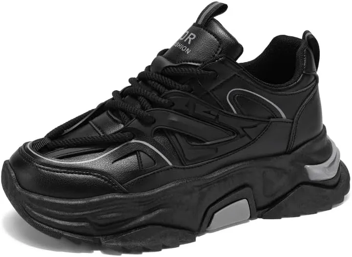 Men's Fashionable Chunky Sneakers - Breathable Mesh & Leather Upper, Trendy Design for Casual Wear