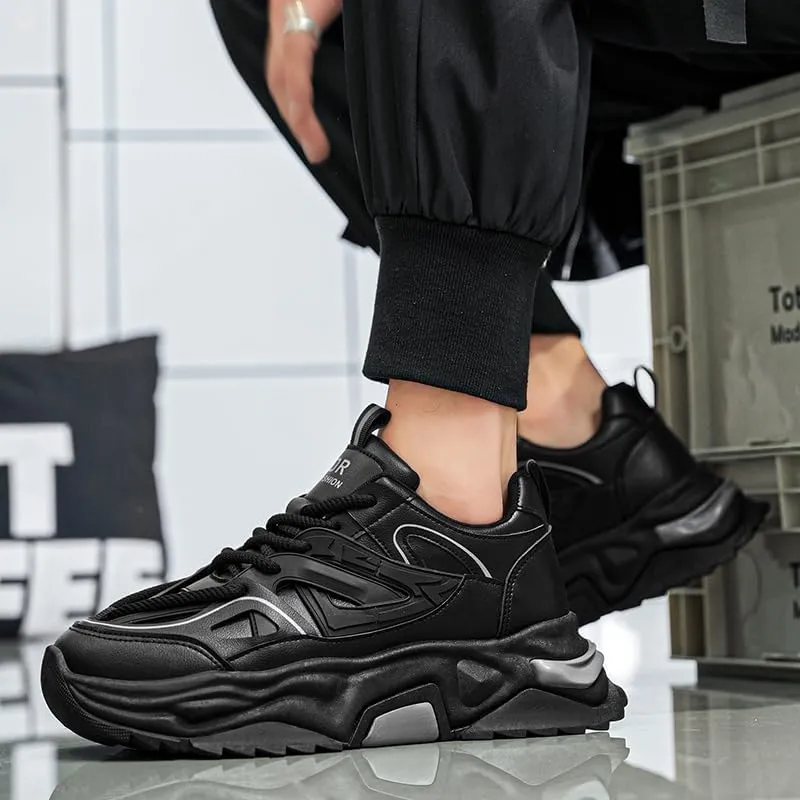 Men's Fashionable Chunky Sneakers - Breathable Mesh & Leather Upper, Trendy Design for Casual Wear