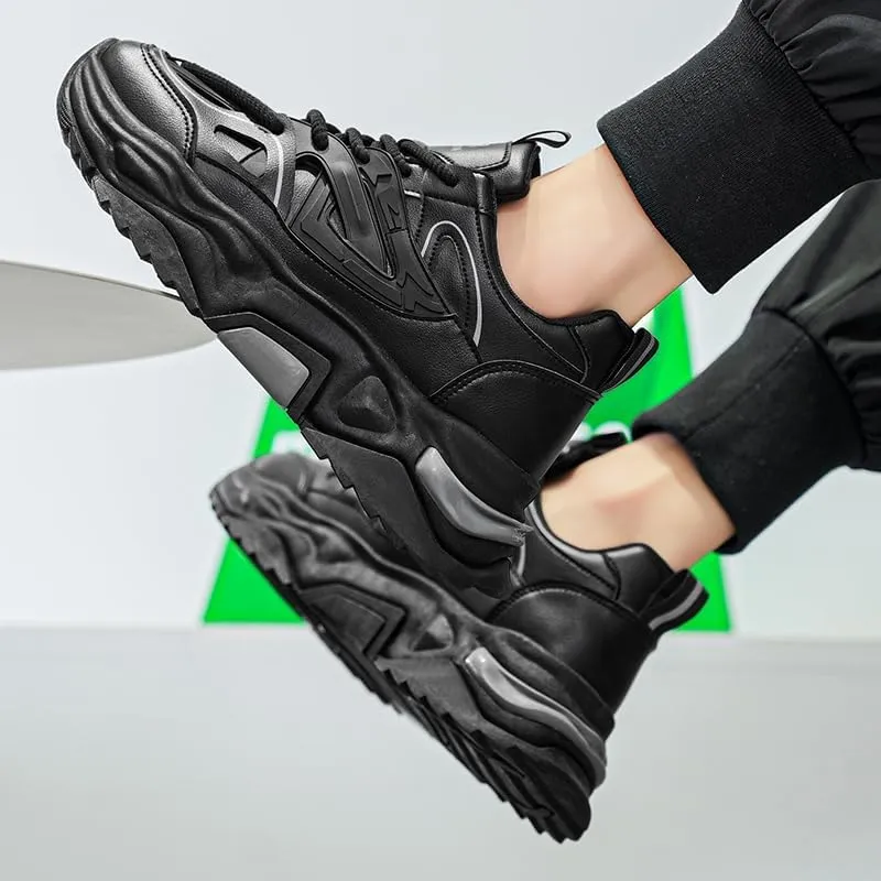 Men's Fashionable Chunky Sneakers - Breathable Mesh & Leather Upper, Trendy Design for Casual Wear