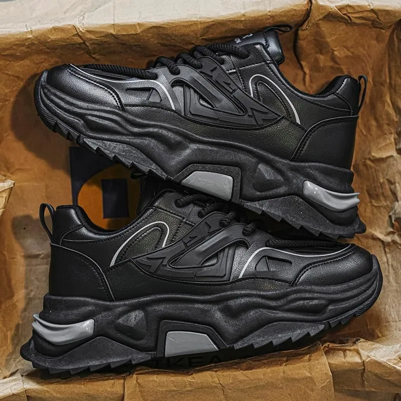 Men's Fashionable Chunky Sneakers - Breathable Mesh & Leather Upper, Trendy Design for Casual Wear