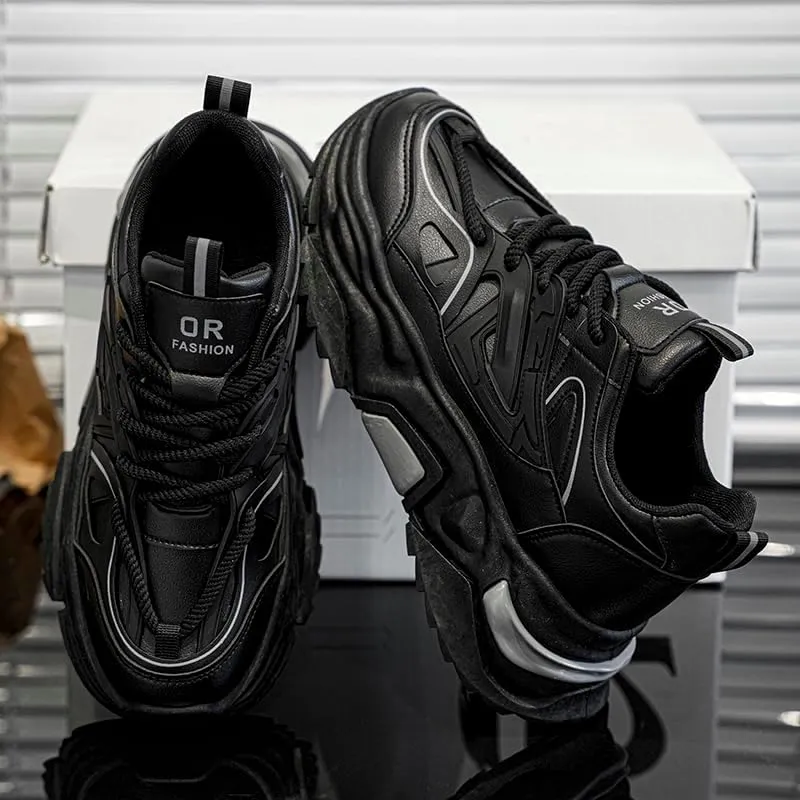 Men's Fashionable Chunky Sneakers - Breathable Mesh & Leather Upper, Trendy Design for Casual Wear