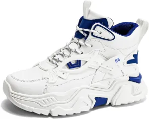 Men's High Top Fashion Leather Chunky Sneakers Casual Platform Non-Slip Athletic Street Walking Driving Tennis Shoes