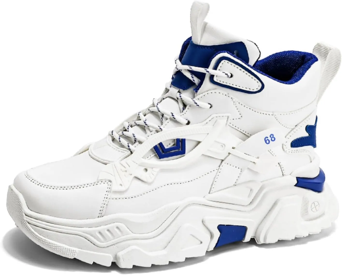 Men's High Top Fashion Leather Chunky Sneakers Casual Platform Non-Slip Athletic Street Walking Driving Tennis Shoes
