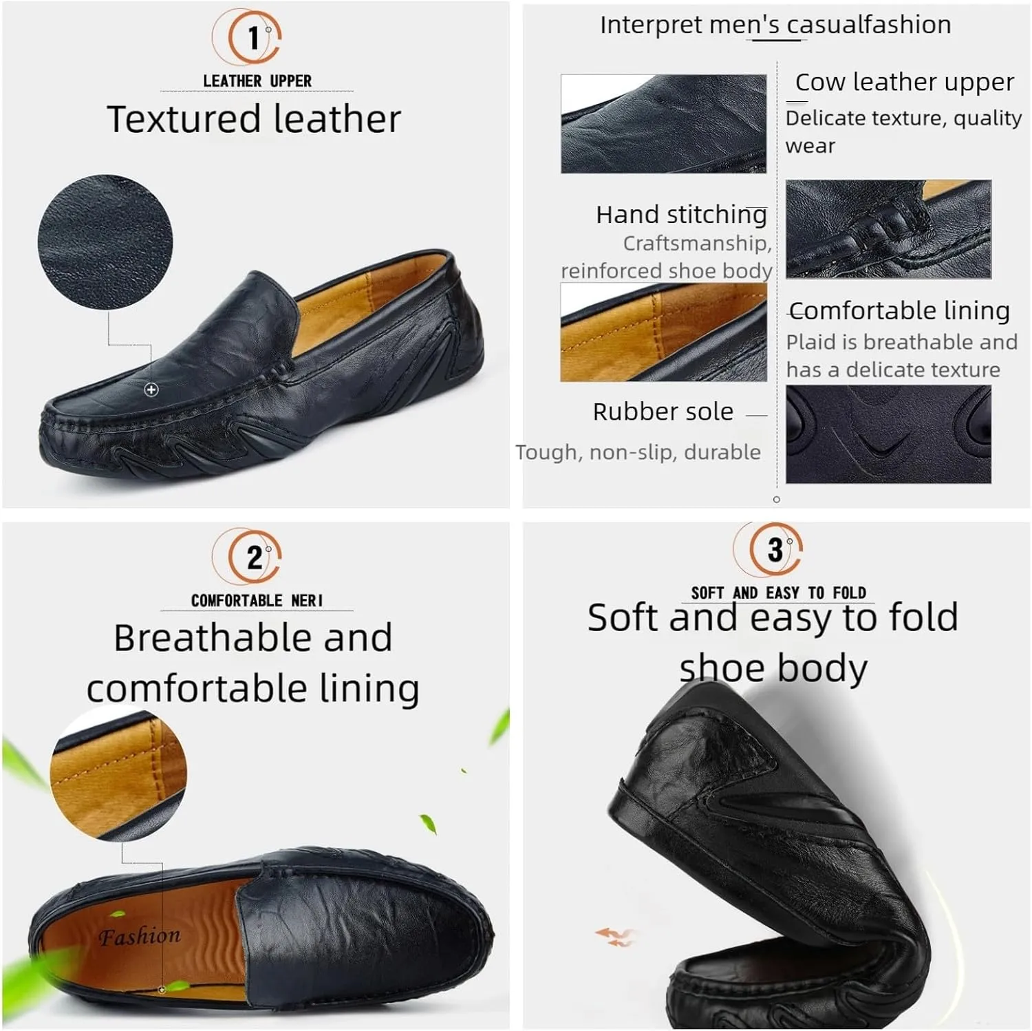 Men's Leather Penny Loafers Slip-On | Breathable Driving Shoes for Business & Casual Wear | Anti-Slip Sole with Handcrafted Stitching Soft Cushioning & Durable Rubber Outsole Design
