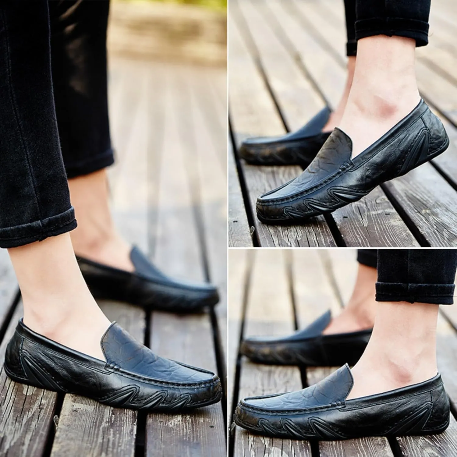 Men's Leather Penny Loafers Slip-On | Breathable Driving Shoes for Business & Casual Wear | Anti-Slip Sole with Handcrafted Stitching Soft Cushioning & Durable Rubber Outsole Design