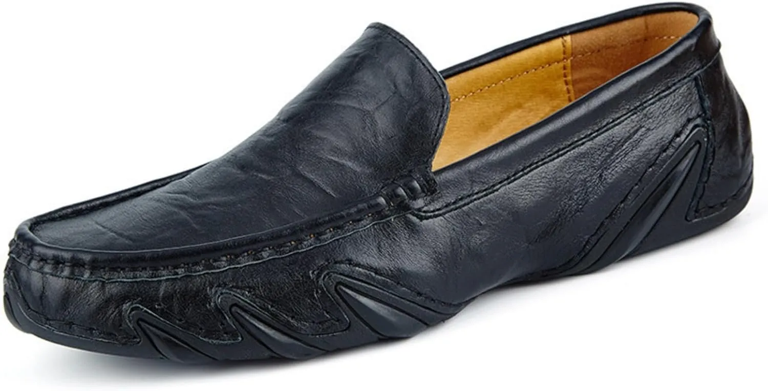 Men's Leather Penny Loafers Slip-On | Breathable Driving Shoes for Business & Casual Wear | Anti-Slip Sole with Handcrafted Stitching Soft Cushioning & Durable Rubber Outsole Design