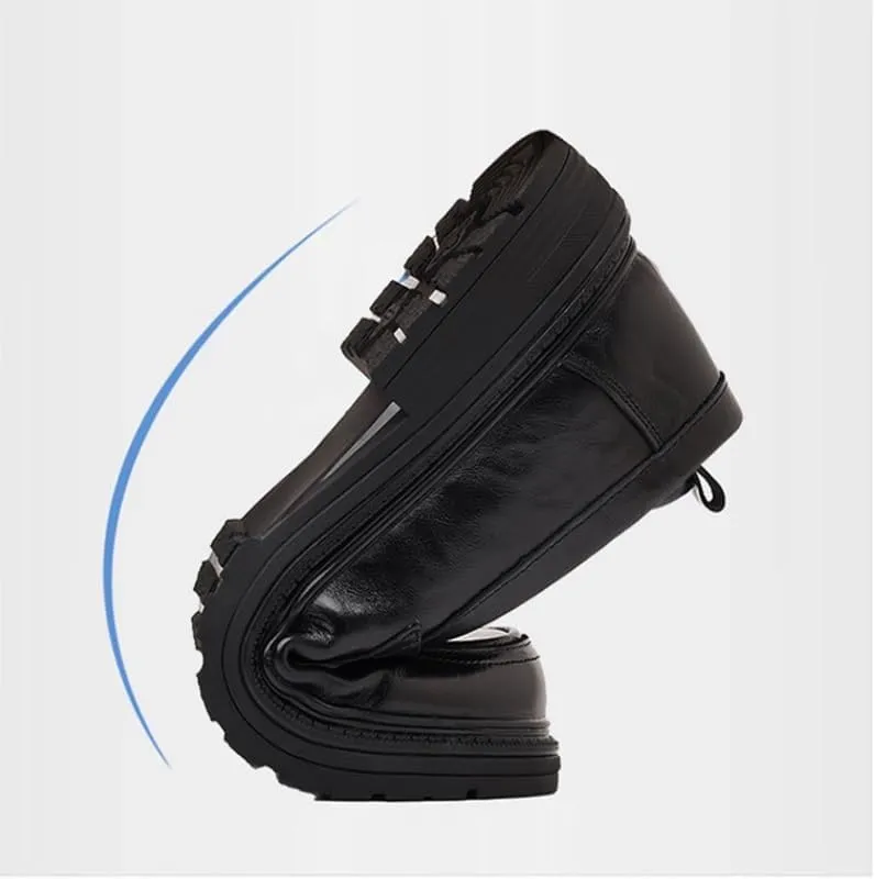 Men's Round Toe Oxford Shoes Fashionable Slip-on Round Toe Non-Slip Medium Thick Leather Low Top Work Formal Shoes