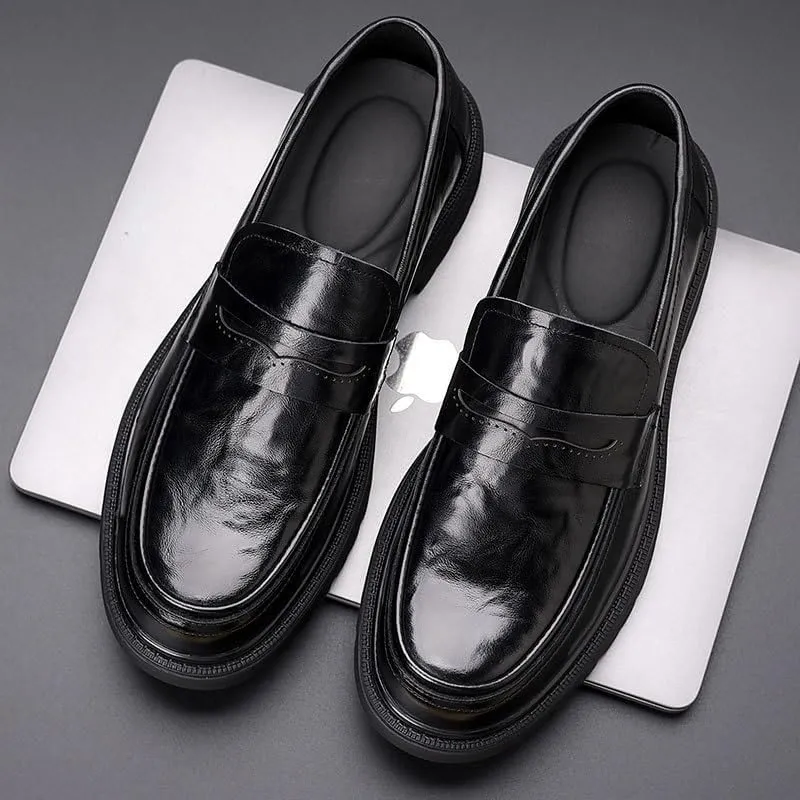 Men's Round Toe Oxford Shoes Fashionable Slip-on Round Toe Non-Slip Medium Thick Leather Low Top Work Formal Shoes