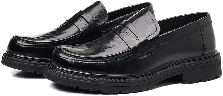 Men's Round Toe Oxford Shoes Fashionable Slip-on Round Toe Non-Slip Medium Thick Leather Low Top Work Formal Shoes