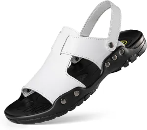 Men's Soft Leather Open Toe Sandals Slippers Comfortable Slingback Two-Wear Slip-On Slippers Summer Outdoor Non-Slip Beach Sandals