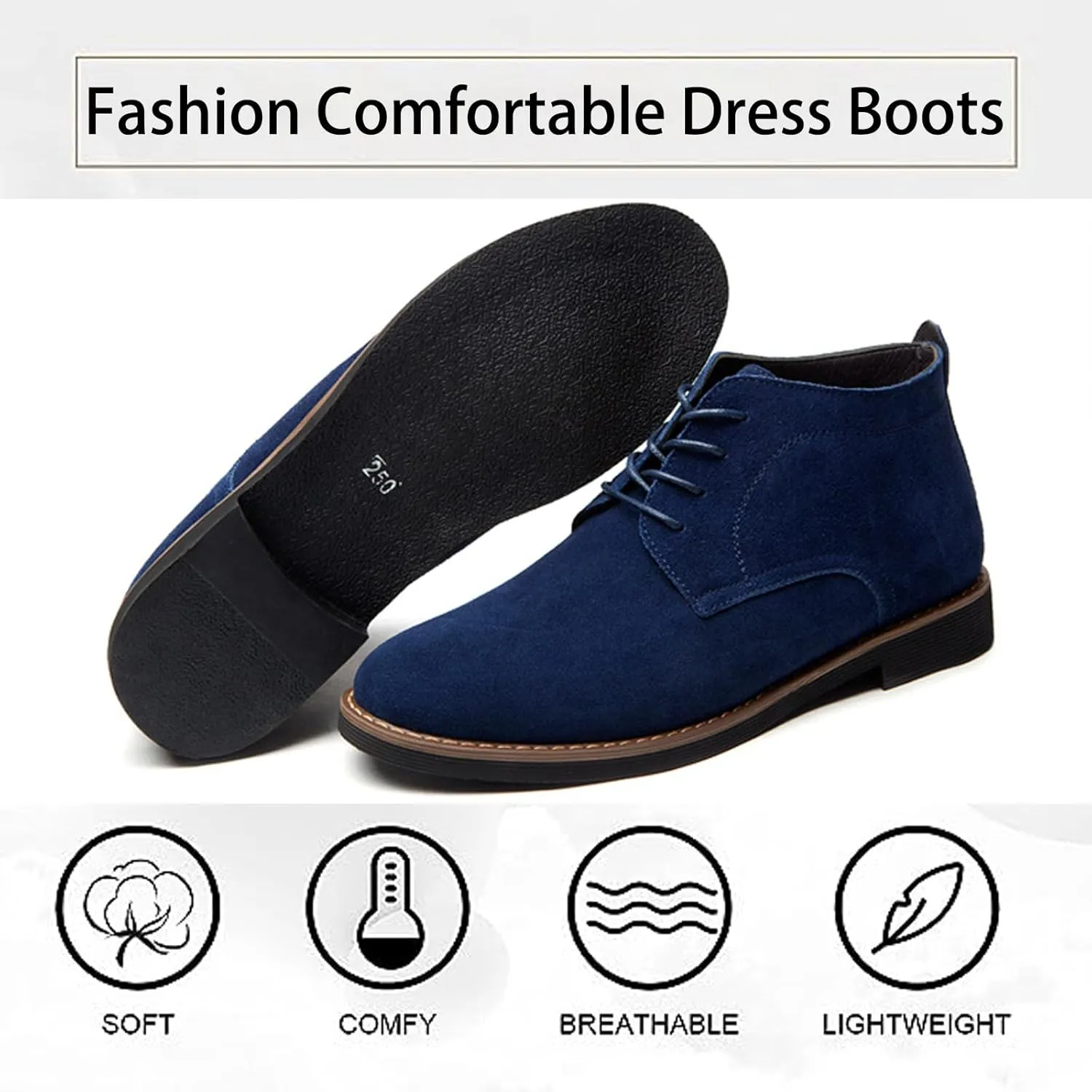 Men's Suede Lace Up Low Heel Chukka Ankle Boots Classic Fashion Comfortable Non-Slip Business Oxford Leather Dress Booties for Work Driving