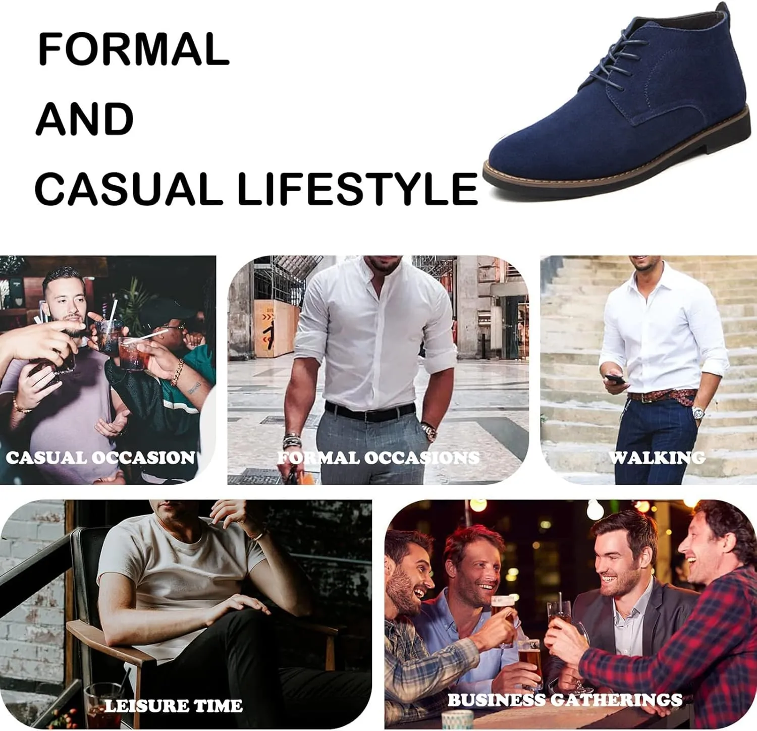 Men's Suede Lace Up Low Heel Chukka Ankle Boots Classic Fashion Comfortable Non-Slip Business Oxford Leather Dress Booties for Work Driving