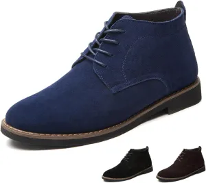 Men's Suede Lace Up Low Heel Chukka Ankle Boots Classic Fashion Comfortable Non-Slip Business Oxford Leather Dress Booties for Work Driving