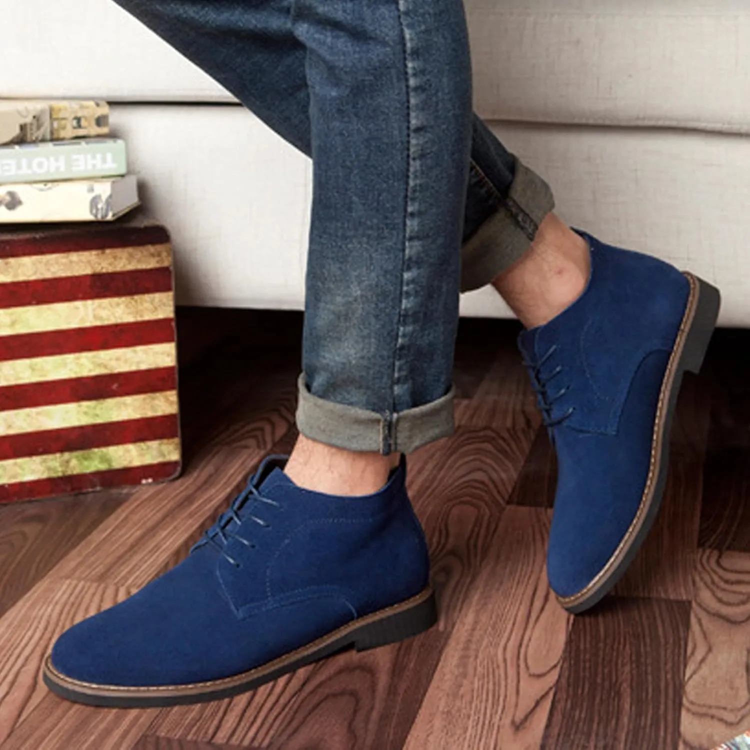 Men's Suede Lace Up Low Heel Chukka Ankle Boots Classic Fashion Comfortable Non-Slip Business Oxford Leather Dress Booties for Work Driving