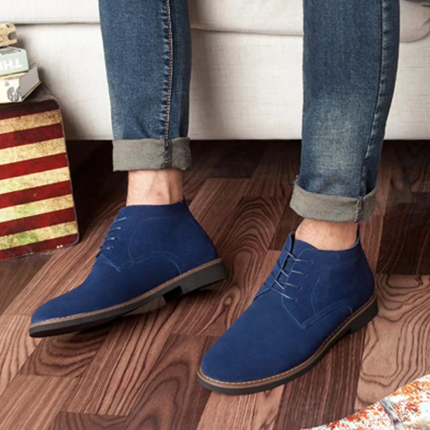 Men's Suede Lace Up Low Heel Chukka Ankle Boots Classic Fashion Comfortable Non-Slip Business Oxford Leather Dress Booties for Work Driving