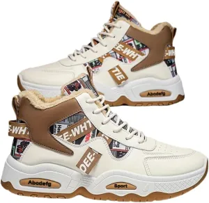 Men's Winter Warm Fleece-Lined Sneakers - Casual Sneakers with Lace-Up Closure, Non-Slip PVC Sole for Outdoor Activities